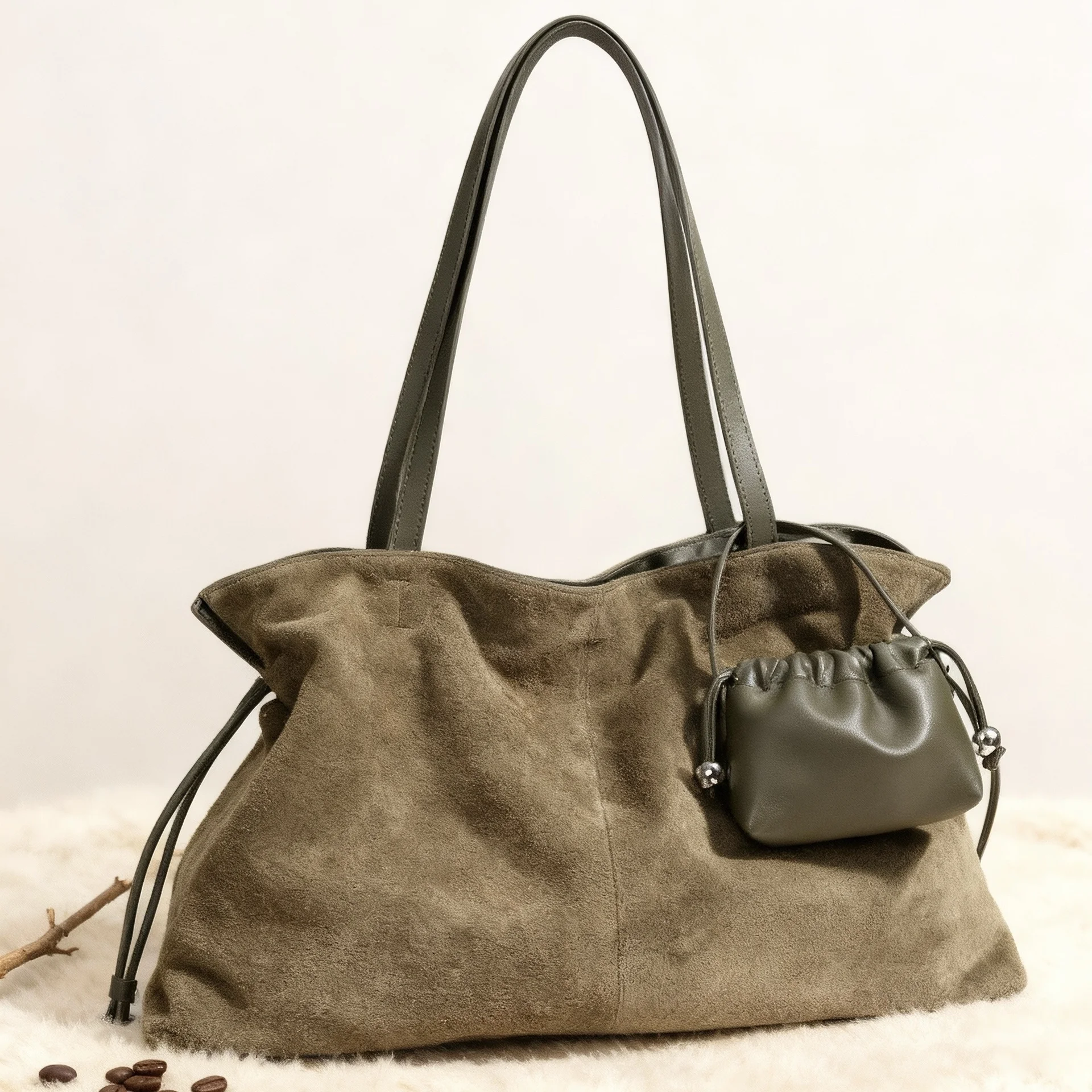 2026 Retro Luxury Genuine Leather Women's Shoulder Bag Suede Handbag Large Capacity Commuter Mother-Child Underarm Tote Bags - Image 5