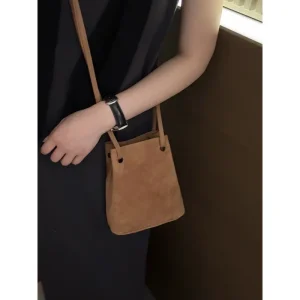 Frosted Suede Bucket Bag Fashion Versatile Single Shoulder Crossbody Small genuine leather bags for women New Pouch vintage bag